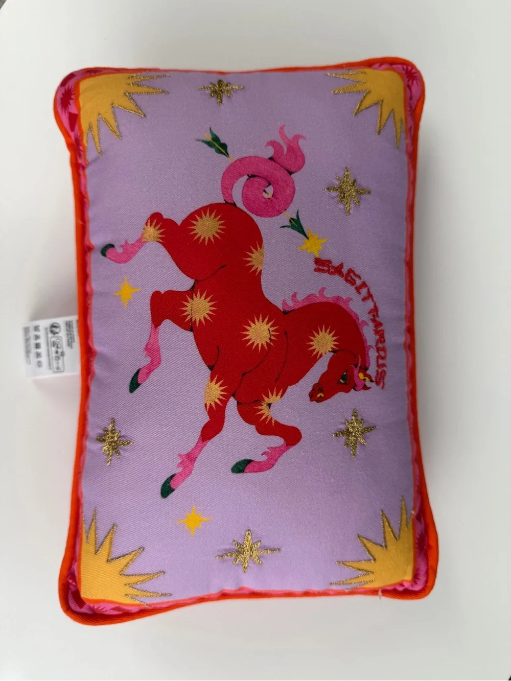 Lou Benesch Anthropologie Stargazer Zodiac Sagittarius Embroidered Mini Pillow